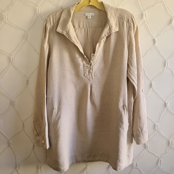 J. Jill Linen Tunic Blouse / Beige-Tan / Size Medium - Picture 1 of 5